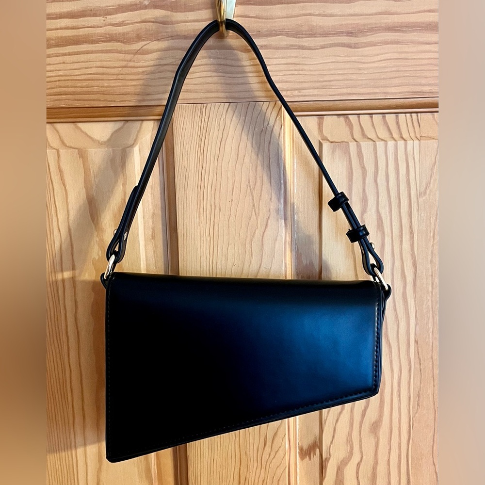 Urban Expressions Black Vegan Leather Asymmetrical Structured Shoulder Bag Purse